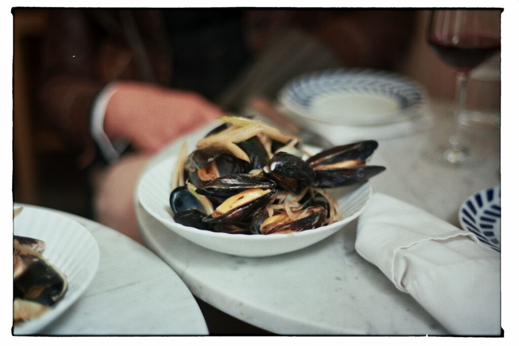 mussels on table